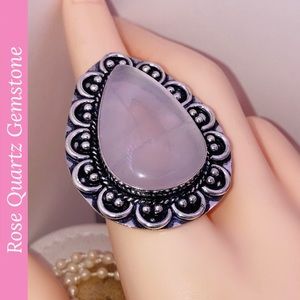 Rose Quartz Gemstone Handmade Halo Ring